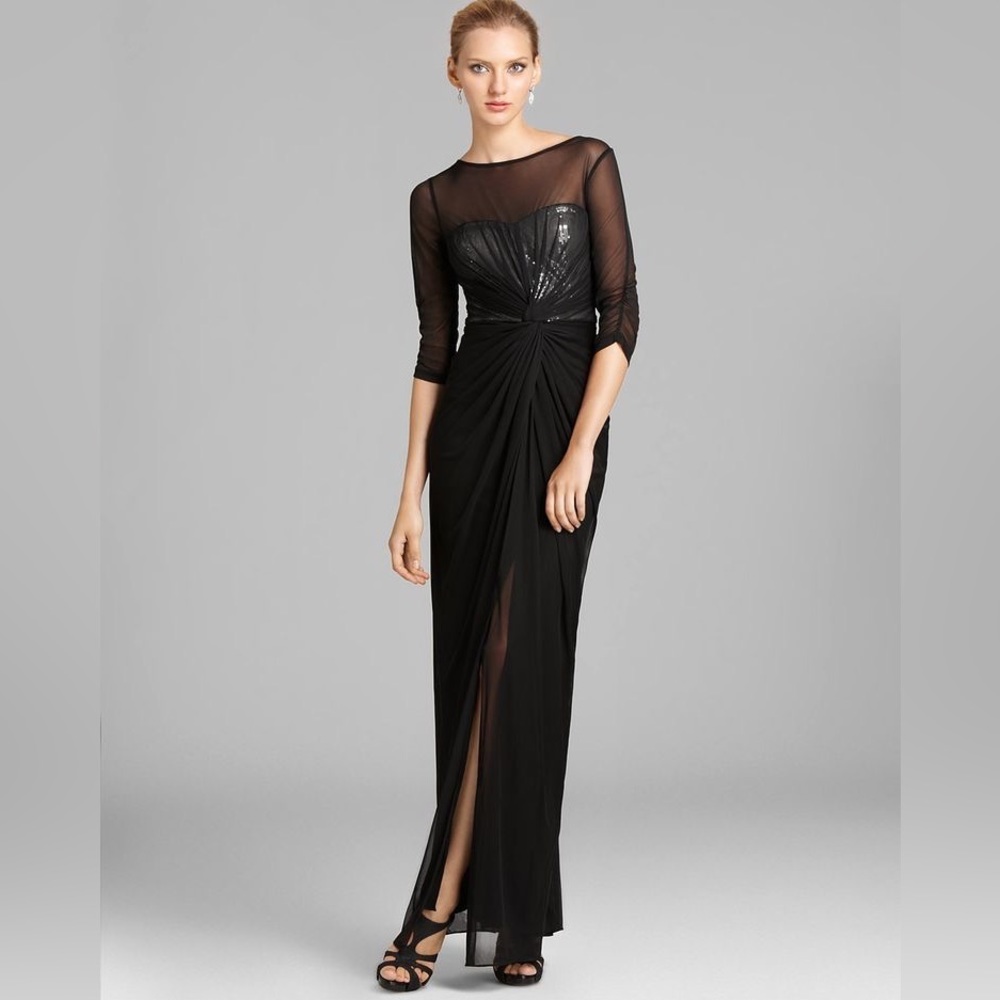 🔥Adrianna Papell Veiled Sequin Gown Maxi Dress Wedding Formal Prom Homecoming 6